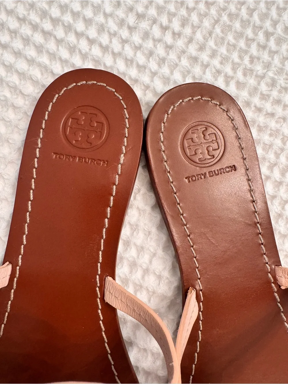Tory Burch Leather Thong Sandals in Blush and Brown